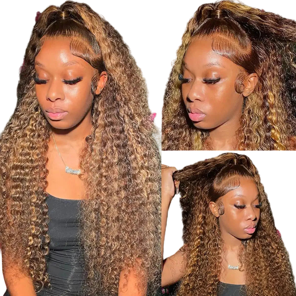 Deep Wave 360 Lace Front Wig Human Hair 250 Density Highlight