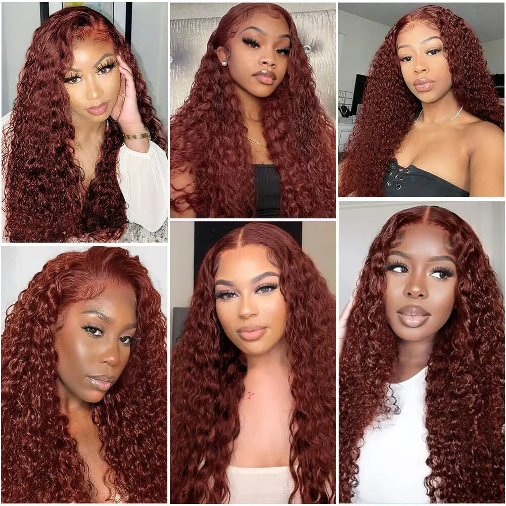 Reddish Brown Deep Wave Lace Front Wig Human Hair