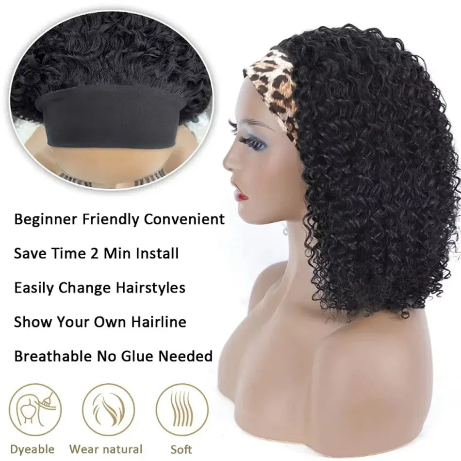 Bandeau Perruque Cheveux Humains Frisés Sans Colle Bob Profond