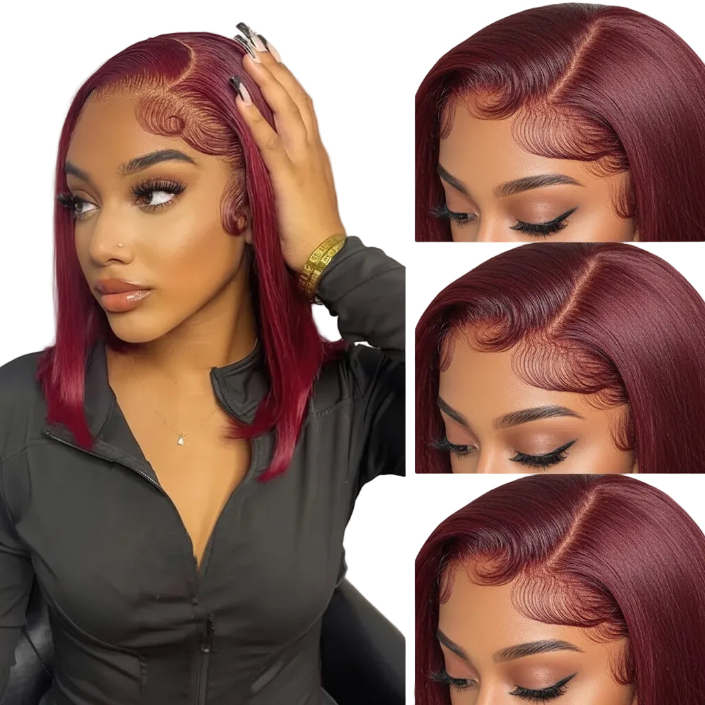 Glueless Burgundy Straight Bob Lace Front Wig