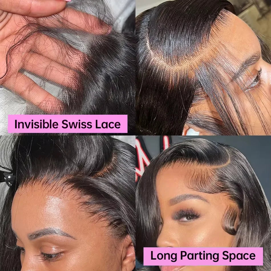 Kleberlose kurzer Bob HD Lace Front Body Wave Echthaar-Perücke