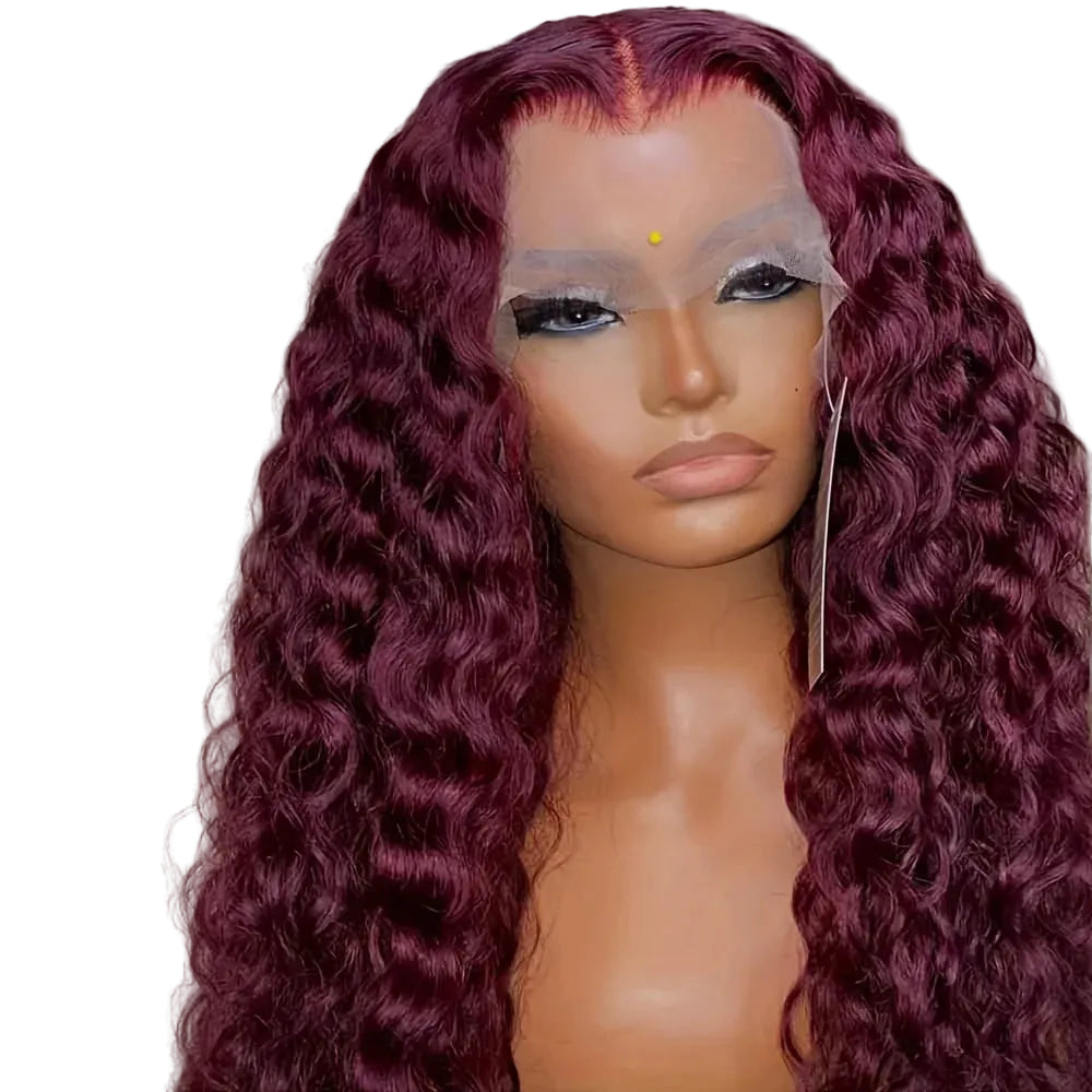 Burgunderrote, krause Locken, Lace-Front-Perücke mit 180 % Dichte