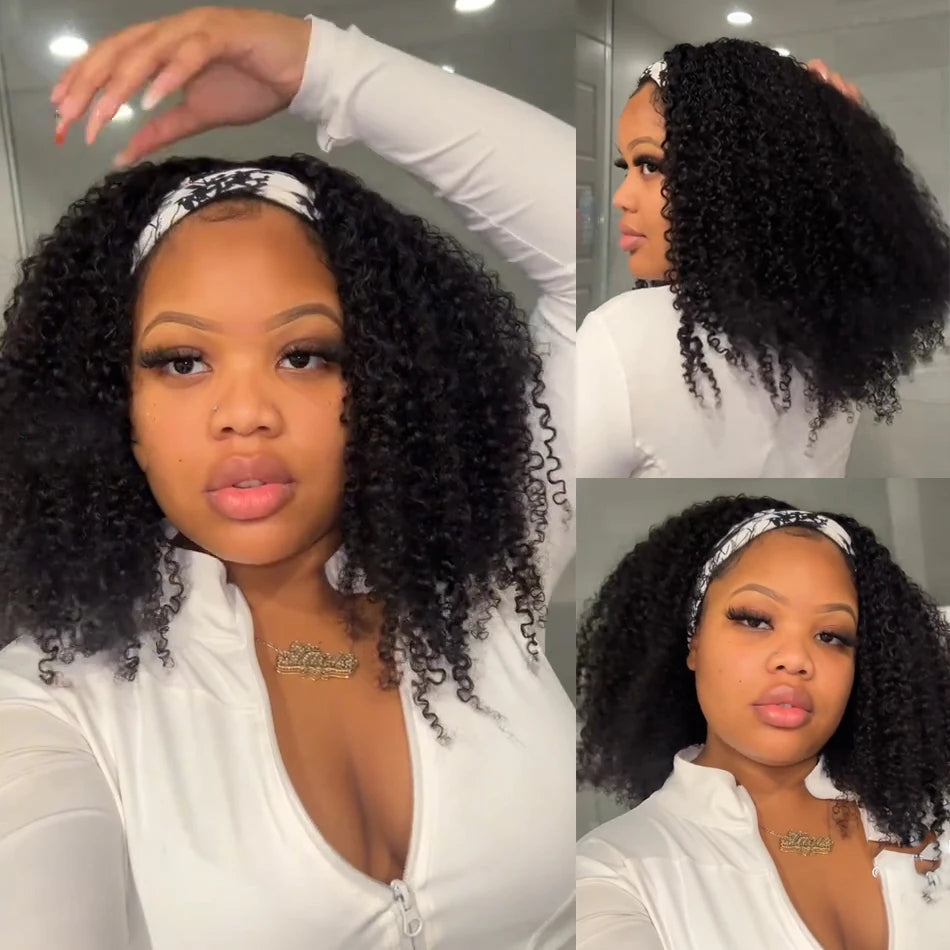 Bandeau Perruque Cheveux Humains Frisés Sans Colle Bob Profond