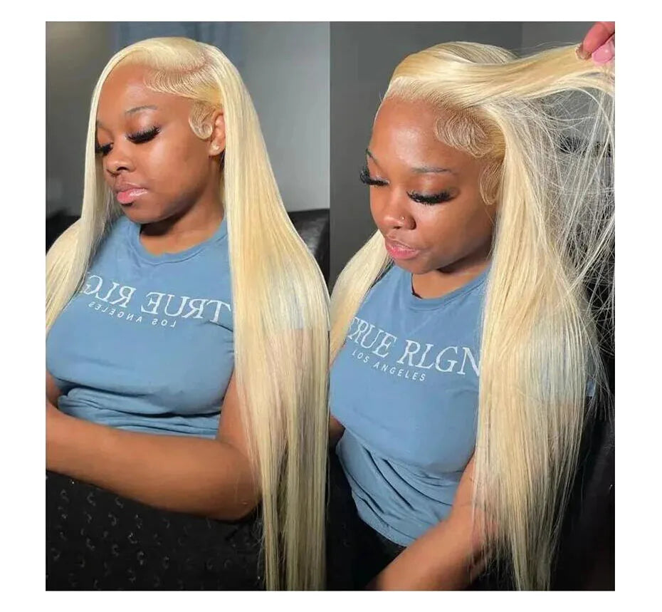 Perruque indétectable frontale lace transparente HD, cheveux humains, blond 613