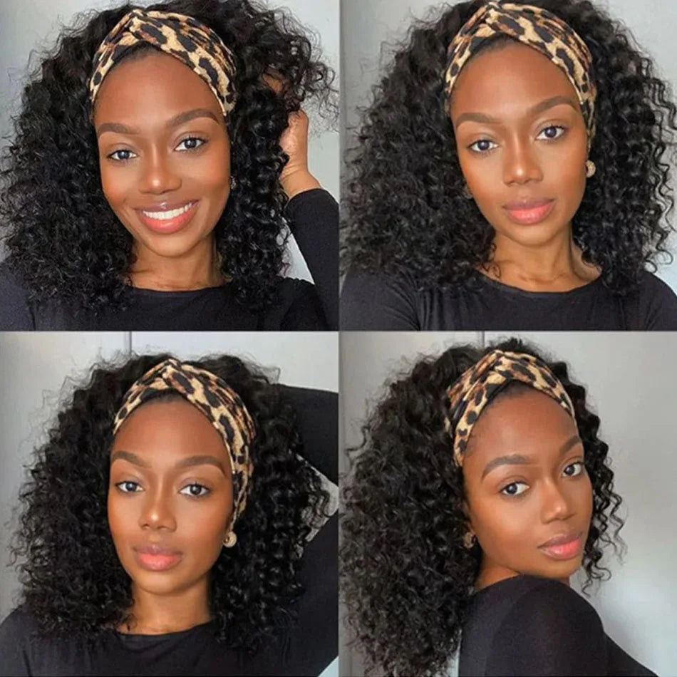 Bandeau Perruque Cheveux Humains Frisés Sans Colle Bob Profond