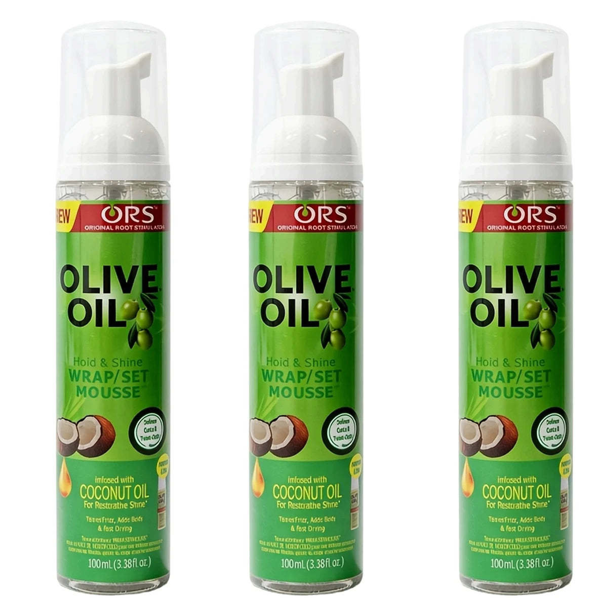 Curly hair mousse for wigs 100ml bottles, infused with olive and coconut oil for strong hold and anti-frizz styling.
