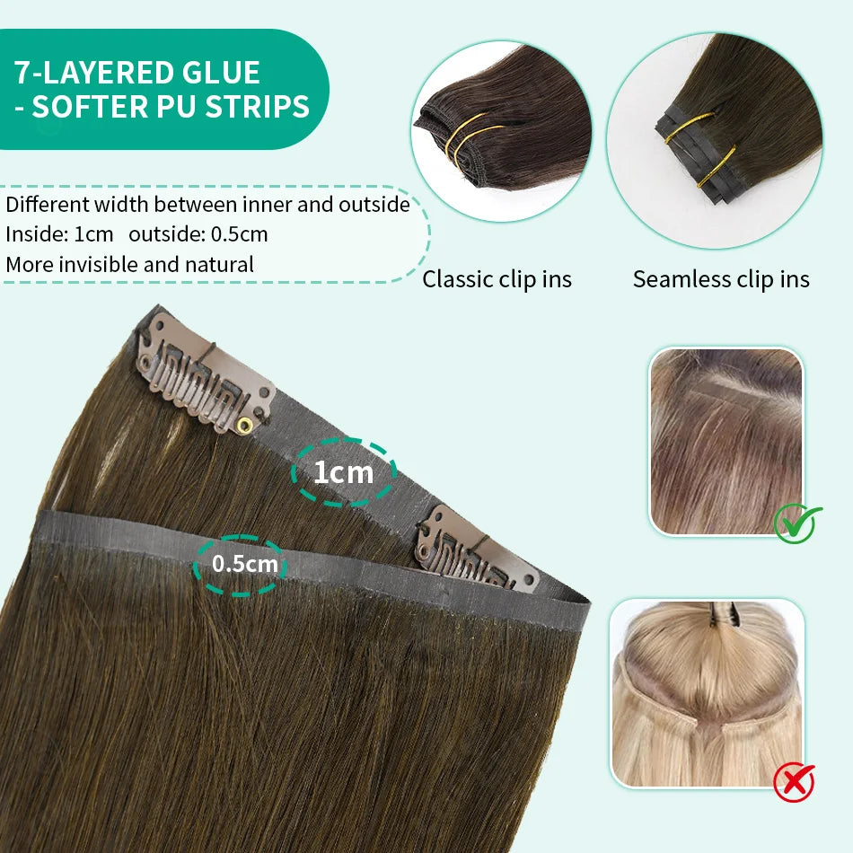 Extensions à clips invisibles en cheveux humains raides