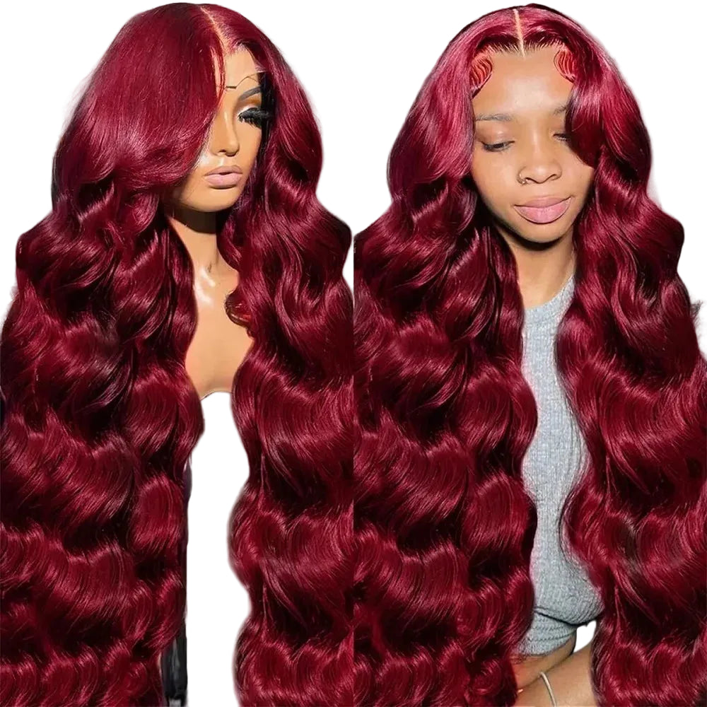 Perruque Lace Front HD 13x4 Body Wave Bordeaux 99J Densité 200%