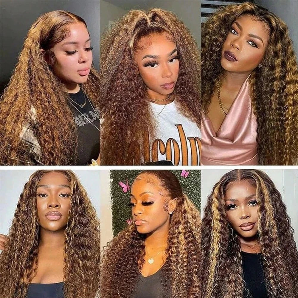 Deep Wave 360 Lace Front Wig Human Hair 250 Density Highlight